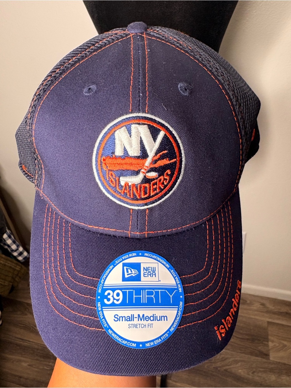 New Era Navy and Orange NY Islanders Stretch Fit Cap S/M